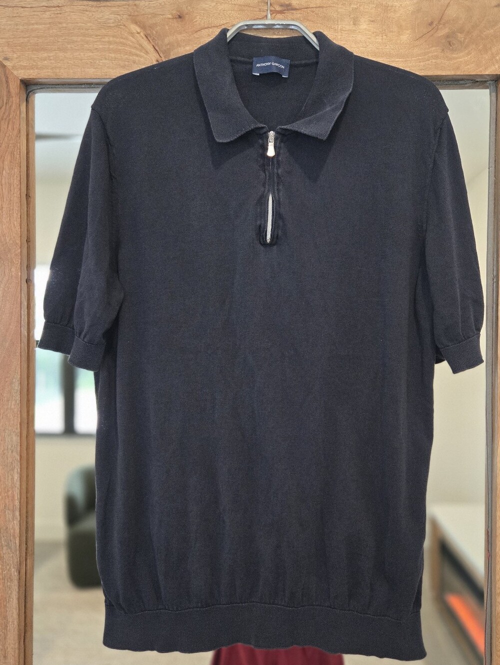 Anthony Garçon Men’s Italian Knit Zip Polo Black Size Large